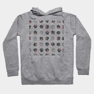 Doodle paw prints red hearts Hoodie